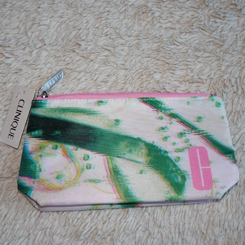Clinique Pink and Green Makeup Cosmetics Bag, 8